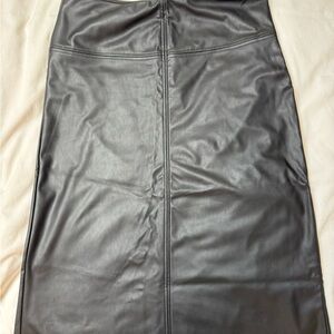 A New Day Black Faux Leather Midi Skirt